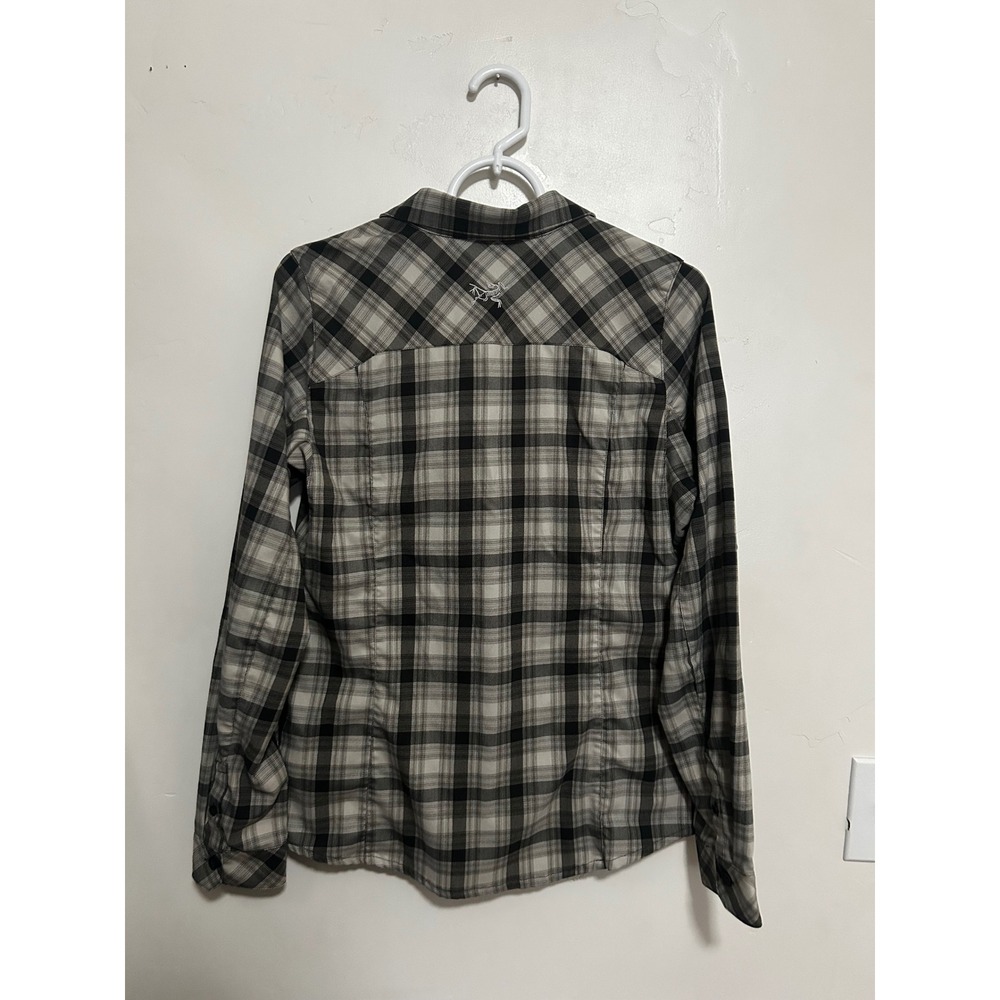 Arcteryx Womens Plaid Button Down Shirt Grey Black Long Sleeve Size M - Picture 2 of 7